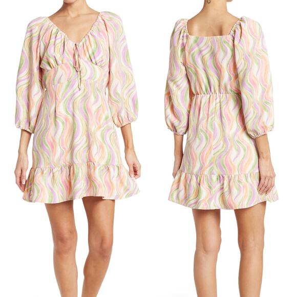 19 Cooper Chiffon Wave Print Dress - Picture 1 of 8